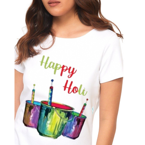 Celebrate Holi in Style with Our Women’s White T-Shirt