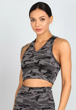 Load image into Gallery viewer, Deevaz Combo Of 2 Pair Of Comfort Fit Active Sports Bra &amp; Snug Fit Active Ankle-Length Tights In Grey &amp; Black Camouflage Color.