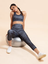 Load image into Gallery viewer, Deevaz Pair Of Comfort Fit Active Sports Bra &amp; Snug Fit Active Ankle-Length Tights In Bluish Camouflage Color.