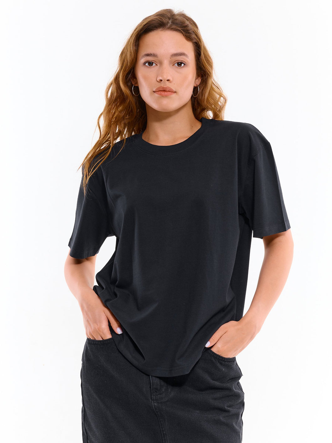 Deevaz Basic Oversized Boyfriend Cotton T-shirts In Black Color