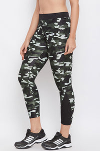 Deevaz Comfort & Snug Fit Active Ankle-Length Tights In Green Camouflage