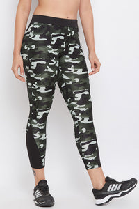 Deevaz Comfort & Snug Fit Active Ankle-Length Tights In Green Camouflage