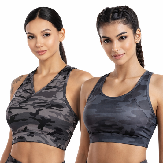 Deevaz Combo Of 2 Full Coverage Non Padded Sports Bra In (Printed Bluish & Grey)