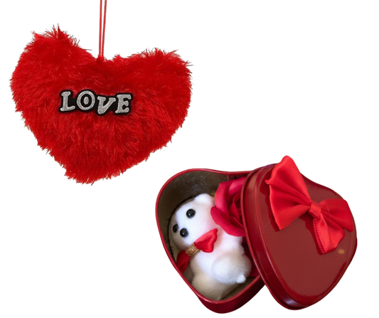 Valentines Day Special Gifts for Lover (Heart Shaped Gift Box with Red Rose a Small Bear and Red Love Heart Shape Small Soft Cushion