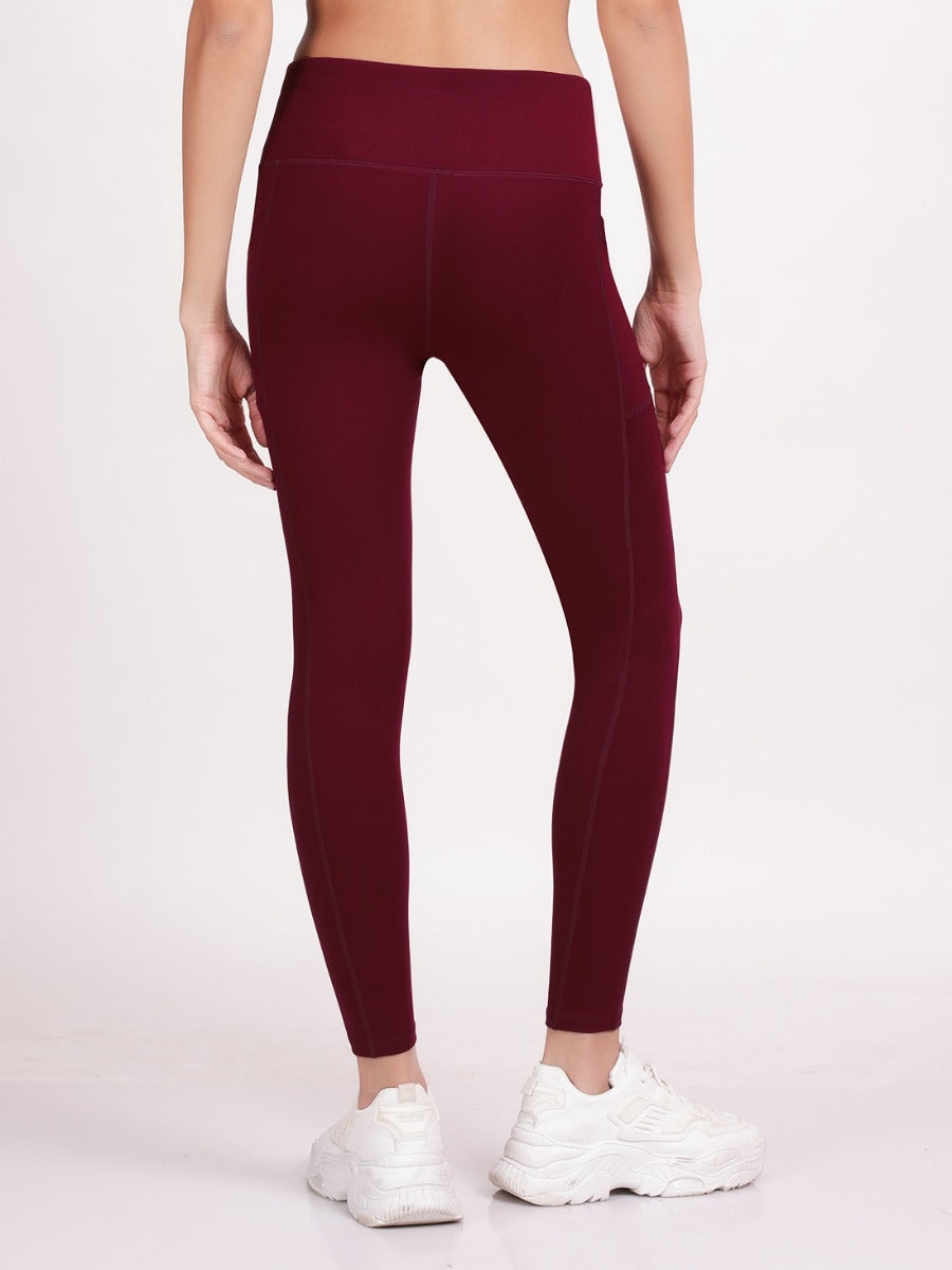 Deevaz Comfort & Snug Fit Active Ankle-Length Tights In Maroon Color (Side Pocket)