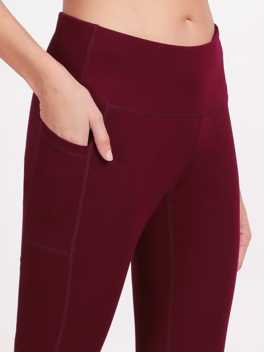 Deevaz Comfort & Snug Fit Active Ankle-Length Tights In Maroon Color (Side Pocket)