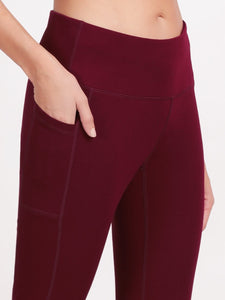 Deevaz Comfort & Snug Fit Active Ankle-Length Tights In Maroon Color (Side Pocket)