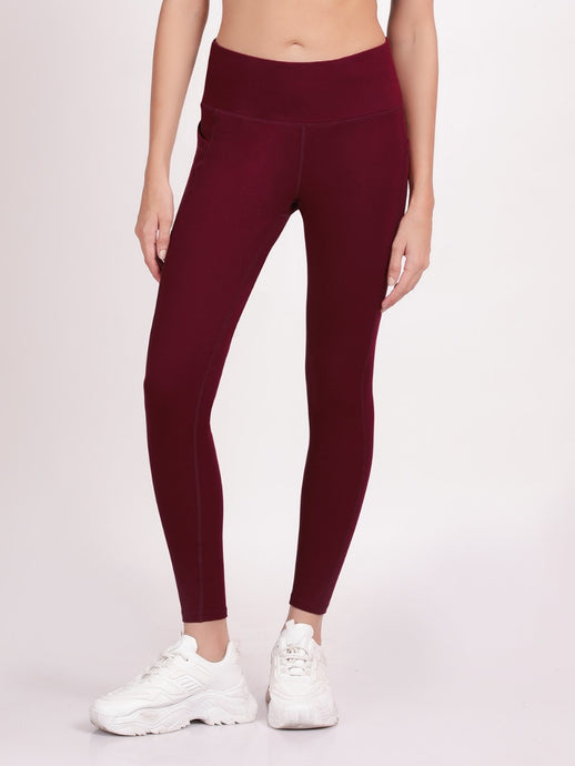Deevaz Comfort & Snug Fit Active Ankle-Length Tights In Maroon Color (Side Pocket)