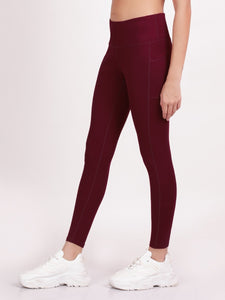 Deevaz Comfort & Snug Fit Active Ankle-Length Tights In Maroon Color (Side Pocket)