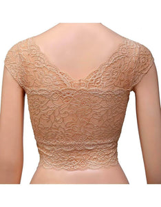 Deevaz Padded non-wired Floral Lace Crop Bralette in Beige Colour.