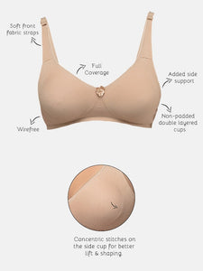 Deevaz Cotton Full Coverage Non-Padded Non Wired Bra Seamless Cup In Beige Color.