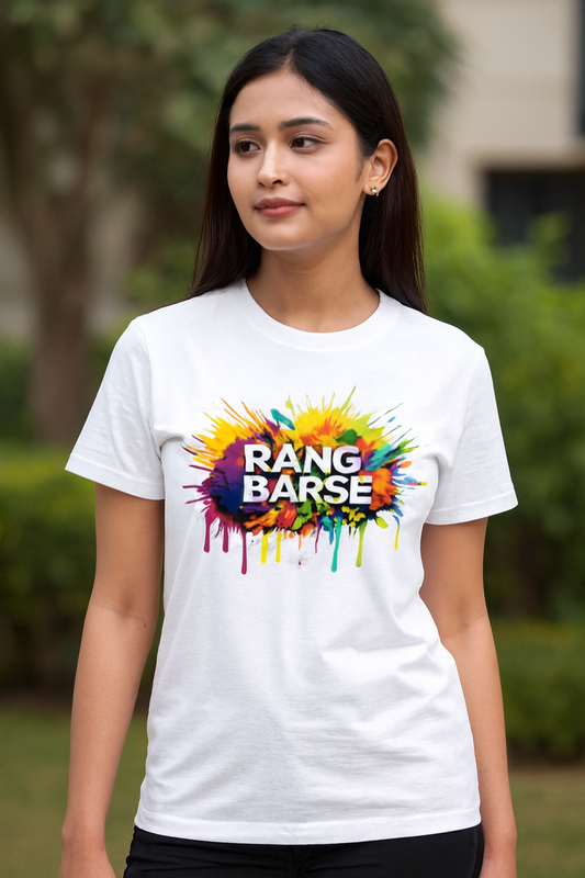 Deevaz Women Comfort Fit Round Neck Half Sleeve Holi T Shirts In White Color