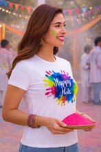 Load image into Gallery viewer, Deevaz Women Comfort Fit Round Neck Half Sleeve Holi T Shirts In White Color
