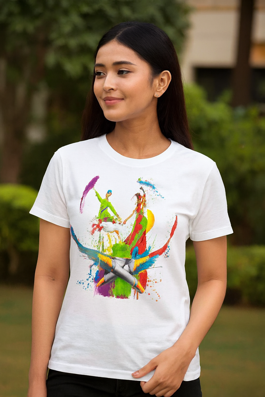 Deevaz Women Comfort Fit Round Neck Half Sleeve Holi T Shirts In White Color