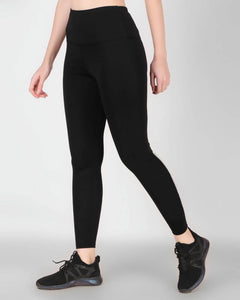 Deevaz Comfort & Snug Fit Active Ankle-Length Tights In Black Color (Back Pocket)