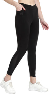 Deevaz Comfort & Snug Fit Active Ankle-Length Tights In Black Color (Side Pocket)