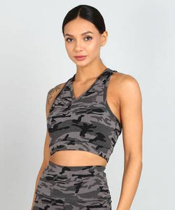 Deevaz Pair Of Comfort Fit Active Sports Bra & Snug Fit Active Ankle-Length Tights In Grey Camouflage Color.