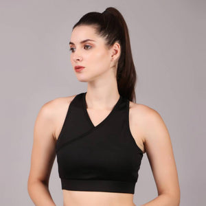 Deevaz Pair Of Comfort Fit Active Sports Bra & Snug Fit Active Ankle-Length Tights In Black Colour.