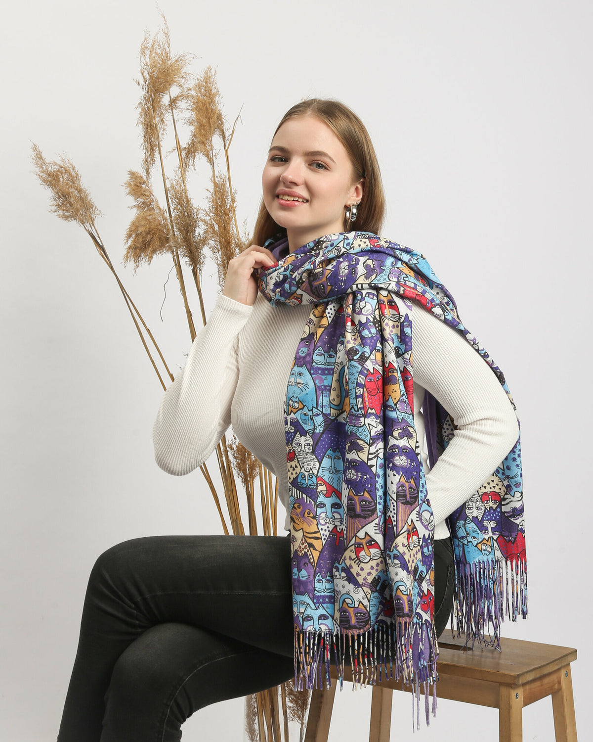 deevaz Acrylic Printed Women Shawl  (Multicolor)