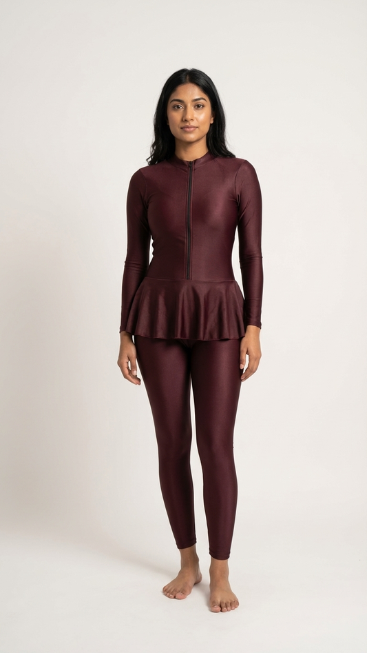 Deevaz West Essence Women's Swimming Costume with Removable Chest Pads Frock Style with Front Zipper.