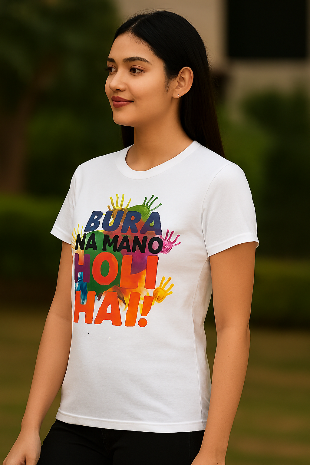 Deevaz Women Comfort Fit Round Neck Half Sleeve Holi T Shirts In White Color