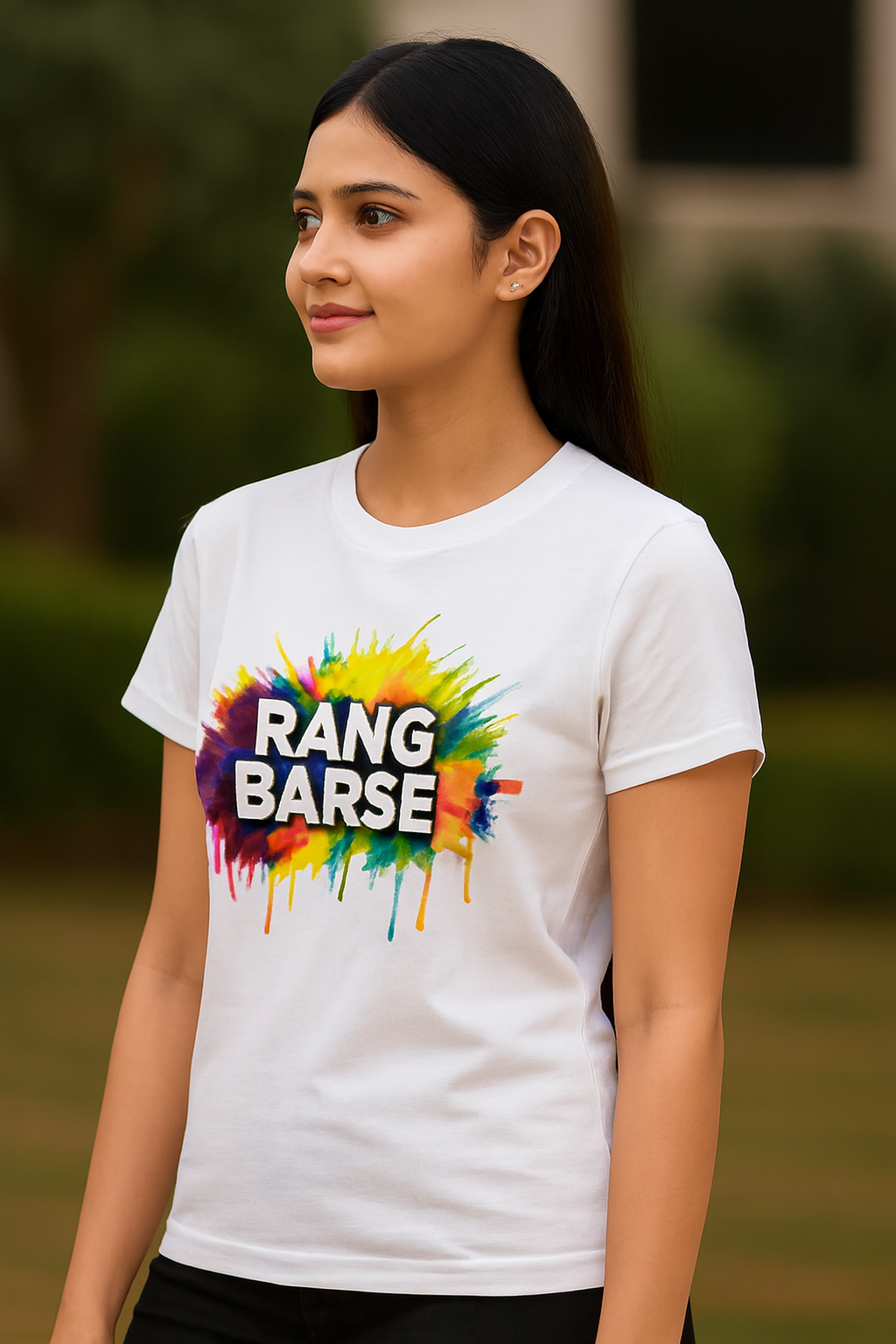 Deevaz Women Comfort Fit Round Neck Half Sleeve Holi T Shirts In White Color