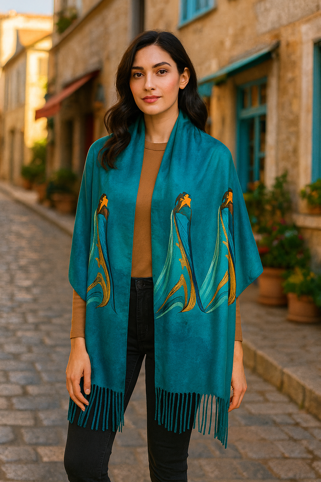 deevaz Acrylic Printed Women Shawl  (Green)