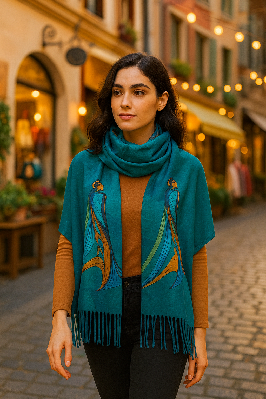 deevaz Acrylic Printed Women Shawl  (Green)