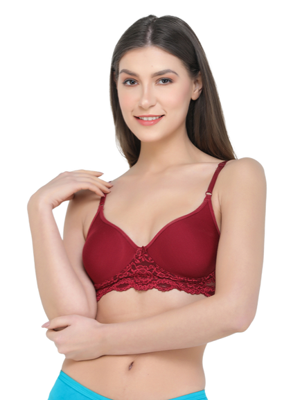 Deevaz Combo of 2 Maroon and Black Coloured Spacer Cup Light-Padded Non-Wired Full Coverage Lace Bras.