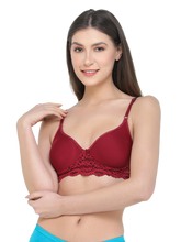 Load image into Gallery viewer, Deevaz Combo of 2 Maroon and Black Coloured Spacer Cup Light-Padded Non-Wired Full Coverage Lace Bras.