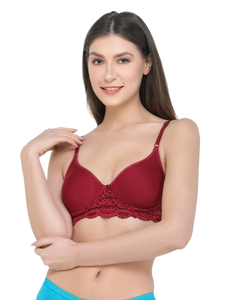 Deevaz Combo of 2 Maroon and Black Coloured Spacer Cup Light-Padded Non-Wired Full Coverage Lace Bras.