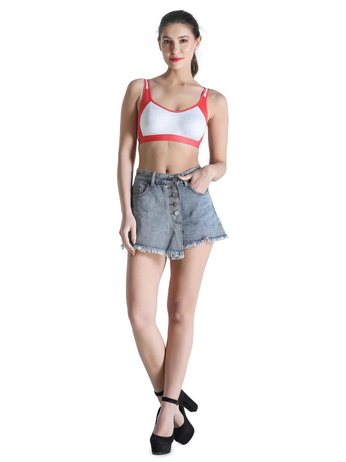 Deevaz Non-Padded Cotton Rich Sports Bra In Orange Melange Colour Detailing.