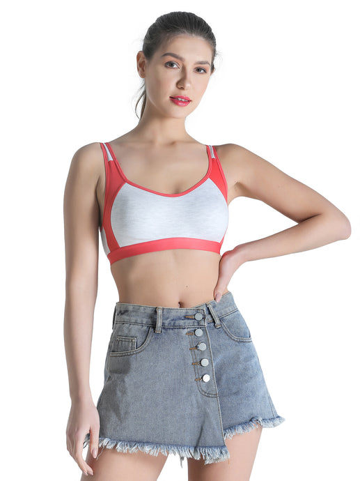 Deevaz Non-Padded Cotton Rich Sports Bra In Orange Melange Colour Detailing.