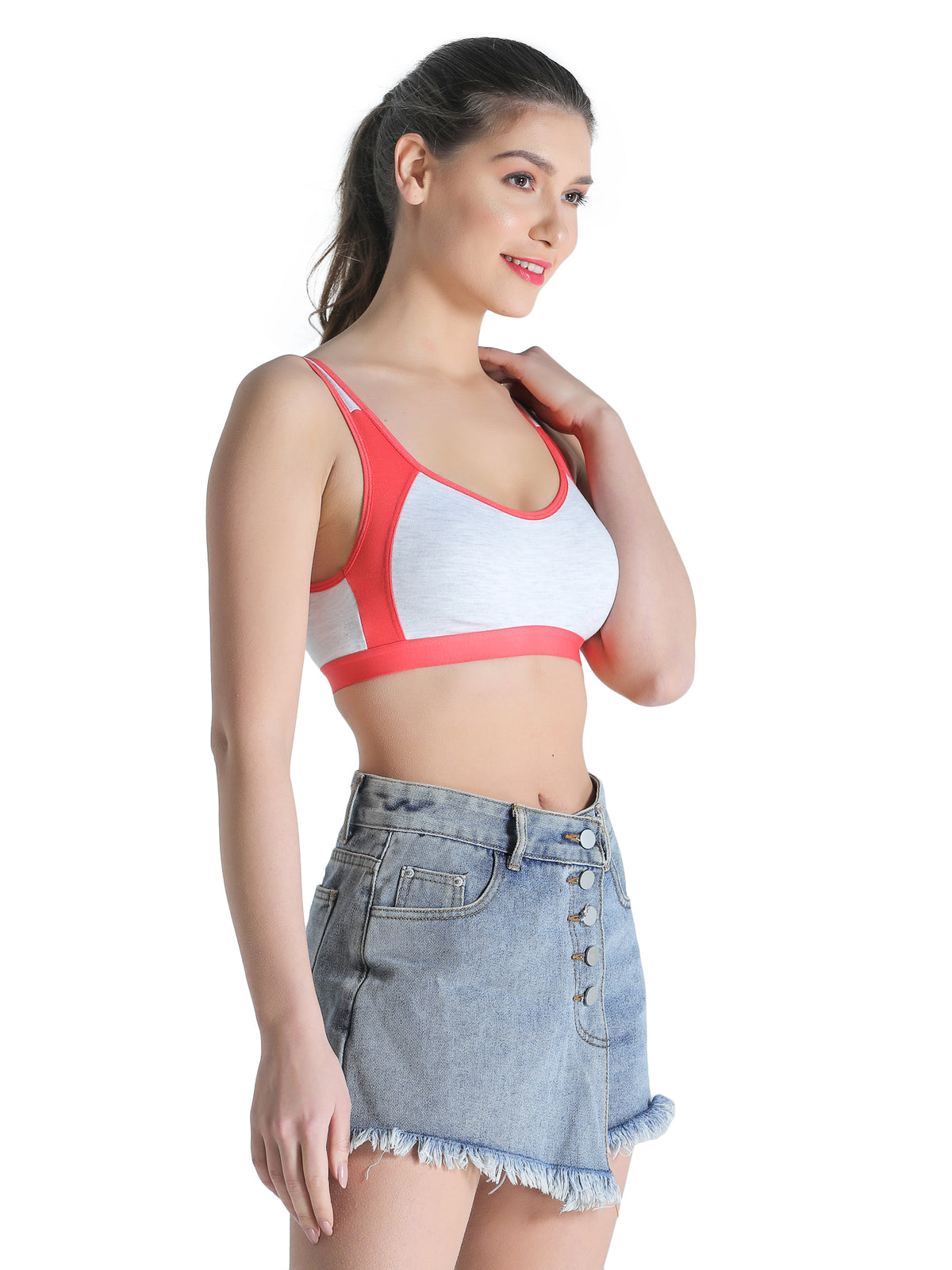 Deevaz Non-Padded Cotton Rich Sports Bra In Orange Melange Colour Detailing.