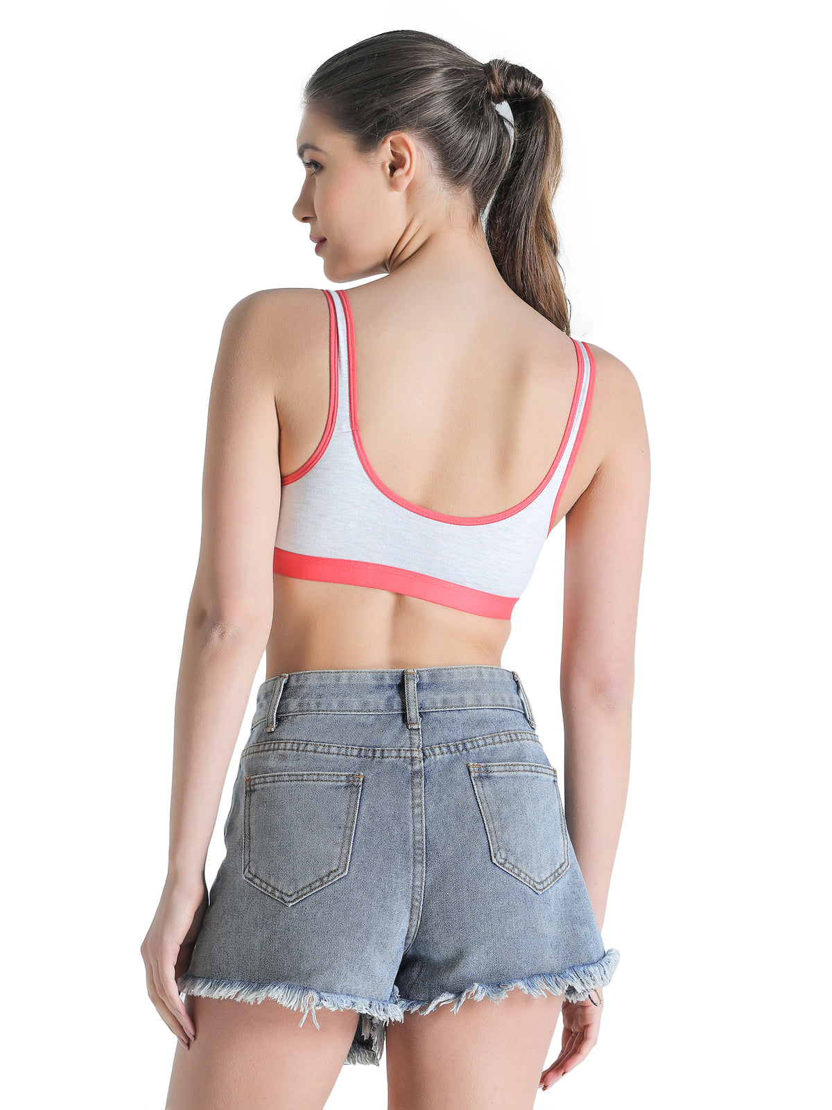 Deevaz Non-Padded Cotton Rich Sports Bra In Orange Melange Colour Detailing.