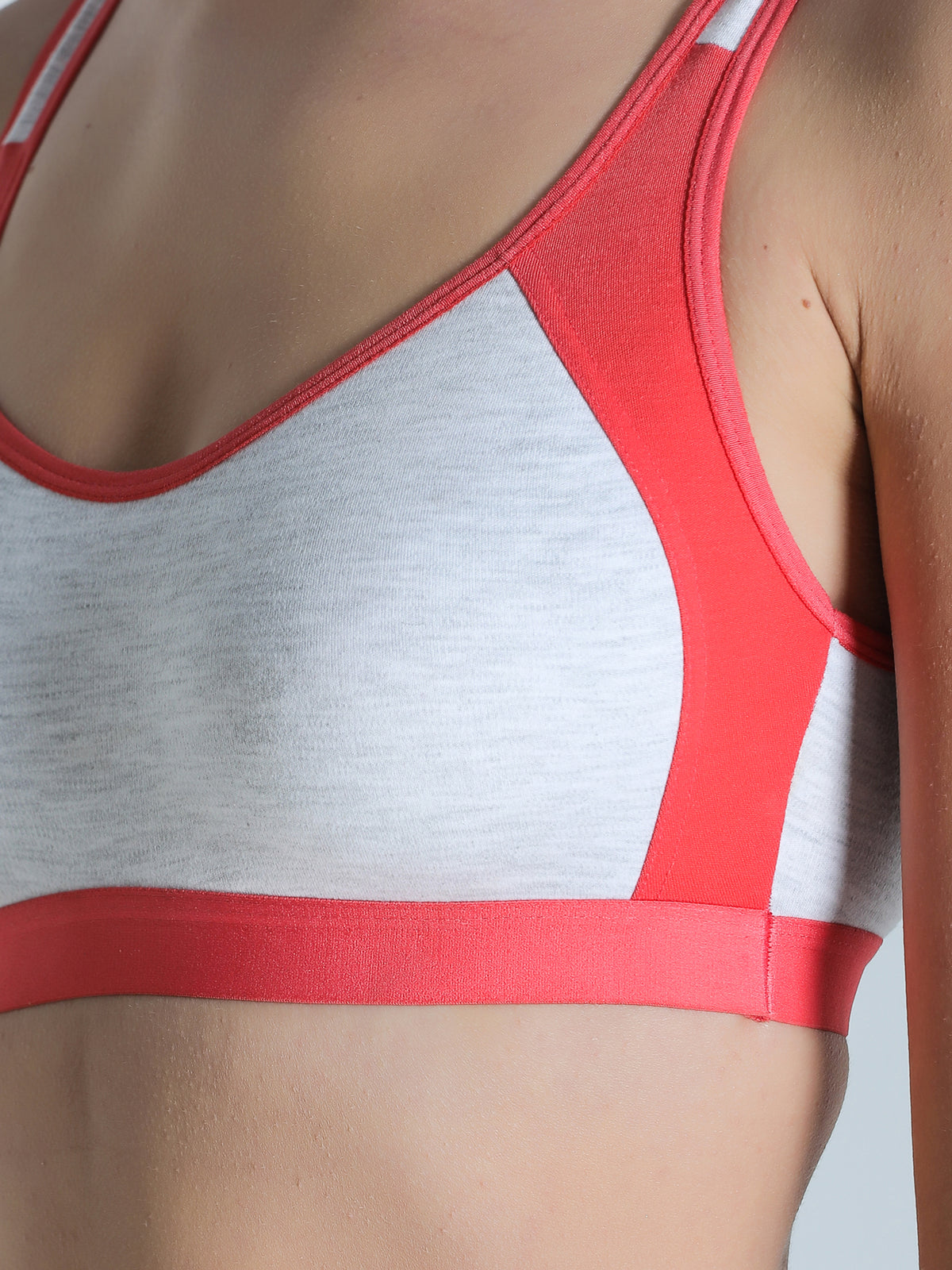 Deevaz Non-Padded Cotton Rich Sports Bra In Orange Melange Colour Detailing.