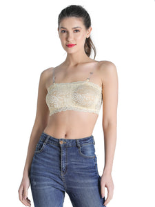 Deevaz Combo Of 3 Padded Tube Bra In Maroon, Skin & White Poly-Lace Fabric With Removable Transparent Straps.