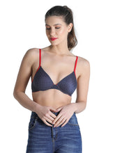 Load image into Gallery viewer, Deevaz Combo Of 2 Padded Printed Non-Wired Push Up Bra In Blue Polka Dot &amp; Multicolour racer back.