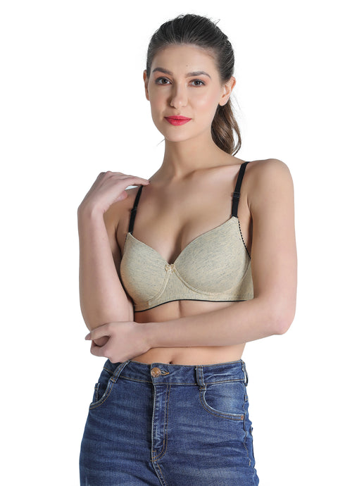 Deevaz Padded Non-Wired Full Coverage Push Up Bra in Skin Colour