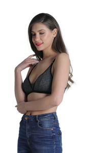 Deevaz Printed Cotton Everyday Non Padded Demi-cup Bra Combo of 3 in Grey Blue & Maroon