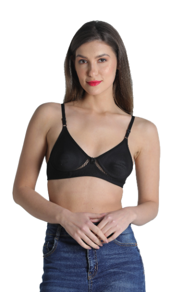 Deevaz Combo Of 3 (Black- Red-Purple ) Breathable Cotton Solid T-Shirt Bra With Mesh Detailing For Everyday Basics.