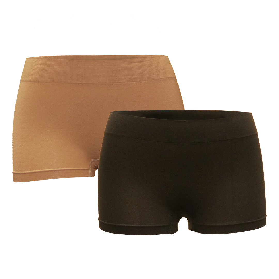 Deevaz Combo of 2 Mid Rise Full Coverage Seamless Boy Shorts In Black & skin colour.