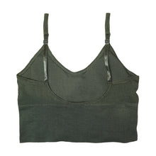 Load image into Gallery viewer, Deevaz Medium Impact Padded non-wired Sports Bra in Olive Green Colour with Adjustable strap detailing.