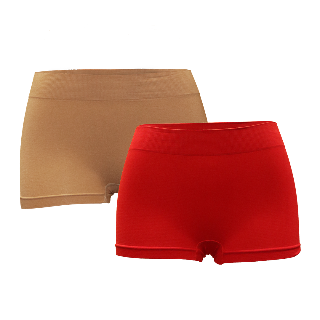 Deevaz Combo of 2 Mid Rise Full Coverage Seamless Boy Shorts In Skin & Red colour.