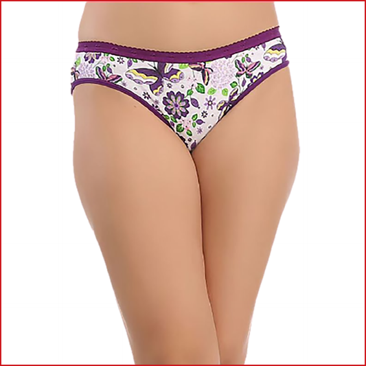 Deevaz High Waist Floral Butterfly Printed Hipster Panty with Purple colour details.