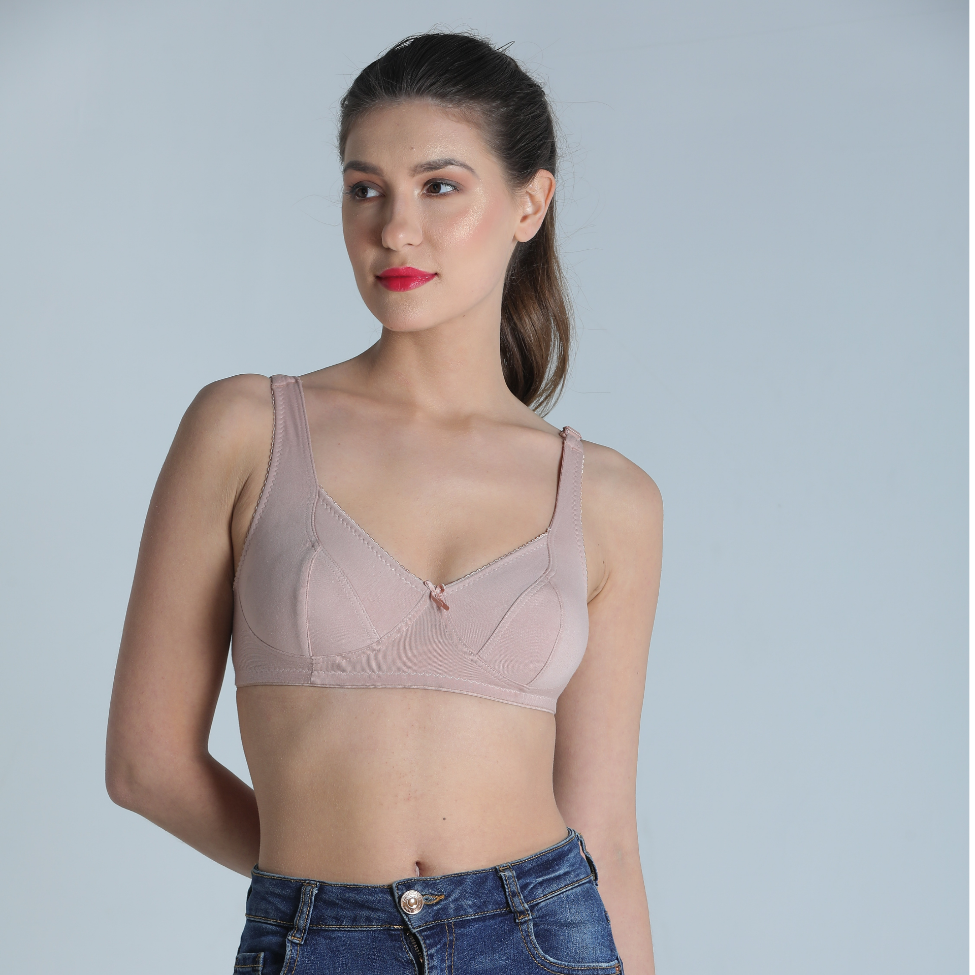Deevaz Cotton Rich Non-Padded Non-Wired Full coverage Bra in Nude Peac –