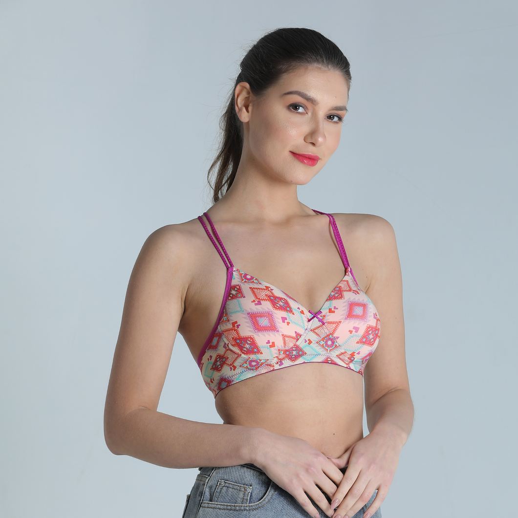 Deevaz Padded Non-Wired Full Cup Printed Racerback T-shirt Bra in Mult –