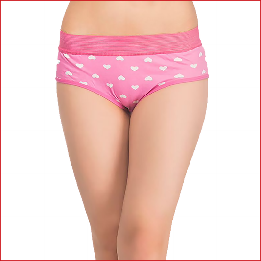 Deevaz Cotton Rich High Waist Heart Print Hipster Panty in Pink colour.