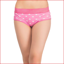 Load image into Gallery viewer, Deevaz Cotton Rich High Waist Heart Print Hipster Panty in Pink colour.