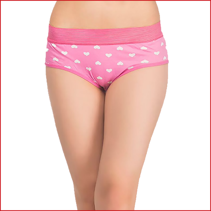 Deevaz Cotton Rich High Waist Heart Print Hipster Panty in Pink colour.